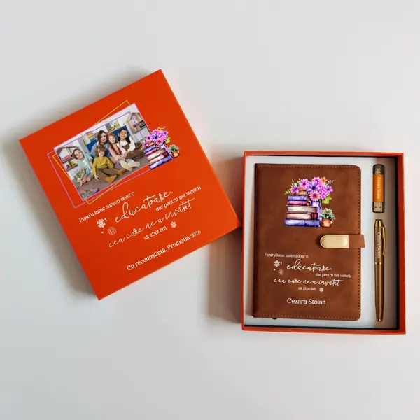Set Cadou Sijia Personalizat GPK31 Portocaliu cu Auriu