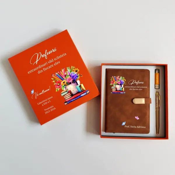 Set Cadou Sijia Personalizat GPK32 Portocaliu cu Auriu