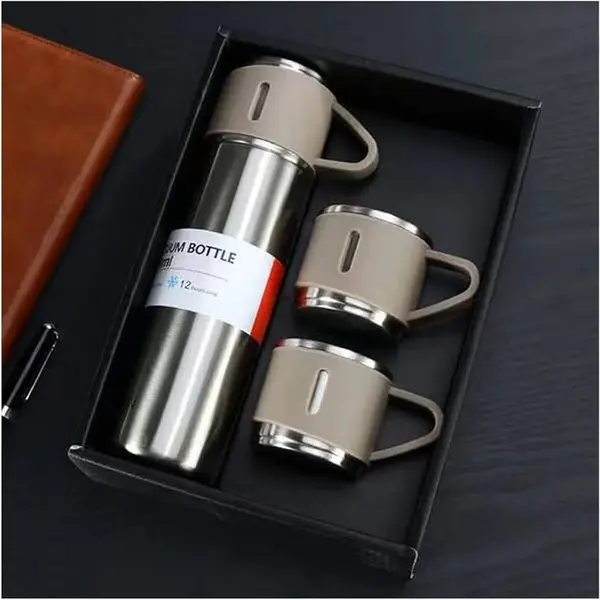 Set Cadou Termos 500ml cu 3 Cesti Inox Perete Dublu Pastreaza Bauturi Calde Reci 12 Ore Etans