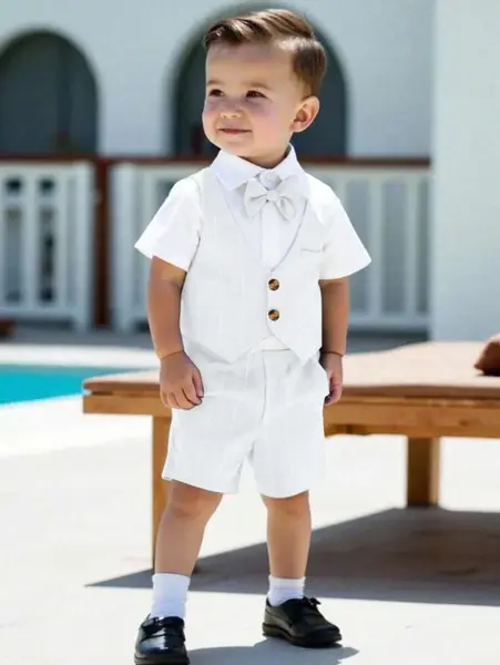 Set cămașă cu mânecă scurtă și pantaloni scurți - alb / 6-9luni