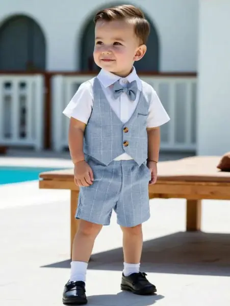 Set cămașă cu mânecă scurtă și pantaloni scurți - albastru / 2-3ani