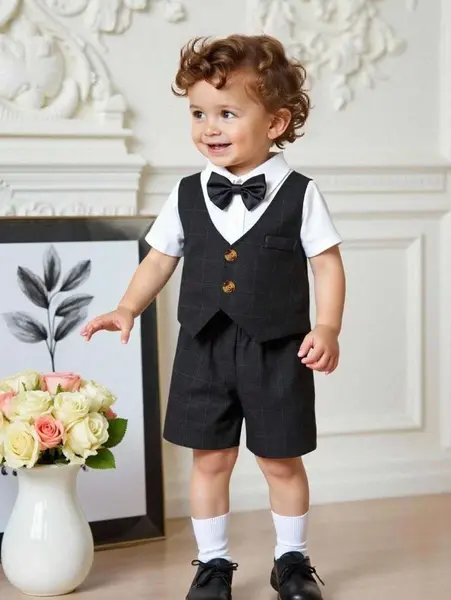Set cămașă cu mânecă scurtă și pantaloni scurți - negru / 12-18luni