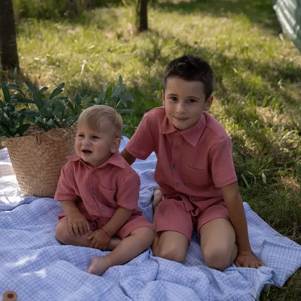 Set camasa cu pantaloni scurti din muselina - 98