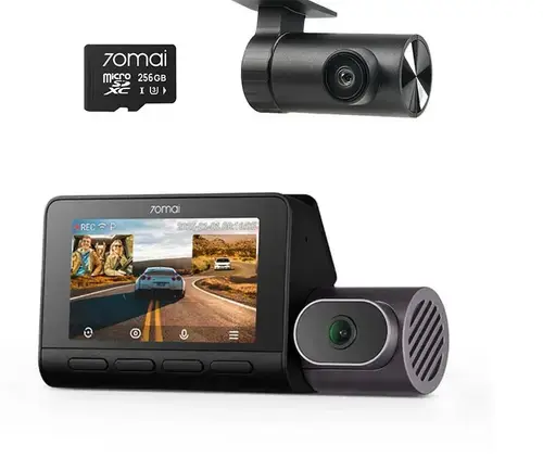 Set Camera Video Auto 70mai Dash Cam T800, 4K, 3 Obiective, (fata 4K, interior 1080p), Camera spate RC24 Full HD, GPS, HDR, ADAS, Card microSD 256GB (Negru)