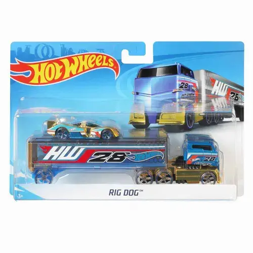 Set camion si masina Hot Wheels Rig Dog, scara 1:55