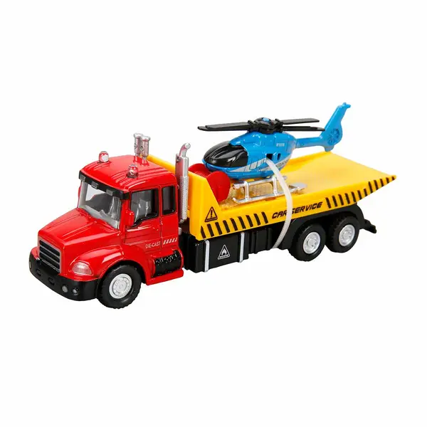 Set camion transportator cu elicopter, Maxx Wheels, 16 cm