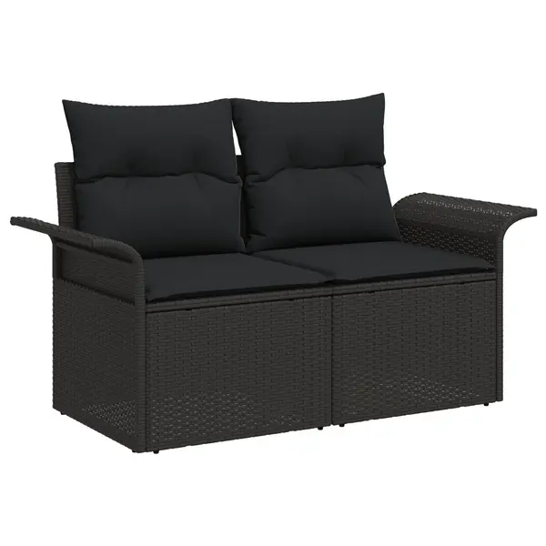 Set canapea gradina Gossi cu 10 piese si perne negru poli ratan, canapea gradina Gossi cu 2 locuri si depozitare negru poli ratan