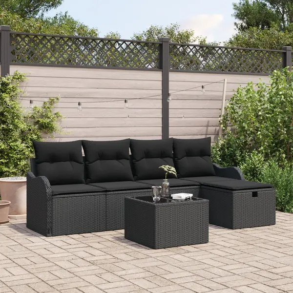 Set canapea gradina Gossi cu perne negre din ratan poli, canapea gradina Gossi pentru 2 persoane cu perne negre din ratan poli