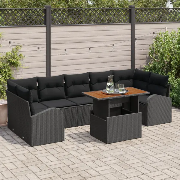 Set canapele gradina Gossi cu perne negru ratan polimeric, canapea gradina Gossi cu 2 locuri si depozitare negru ratan polimeric