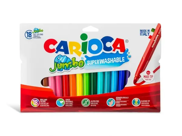 Set Carioca Jumbo 18 bucati set,lavabile, corp gros, grosime scriere 6 mm