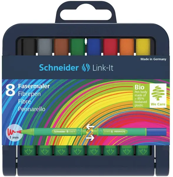Set carioci Schneider - Link-It, 8 culori, in cutie cu suport