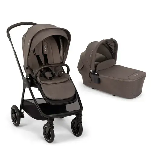 Set carucior compact Nuna TRIV next 2 in 1 Chestnut, landou inclus, 0 - 22kg, Negru/Maro