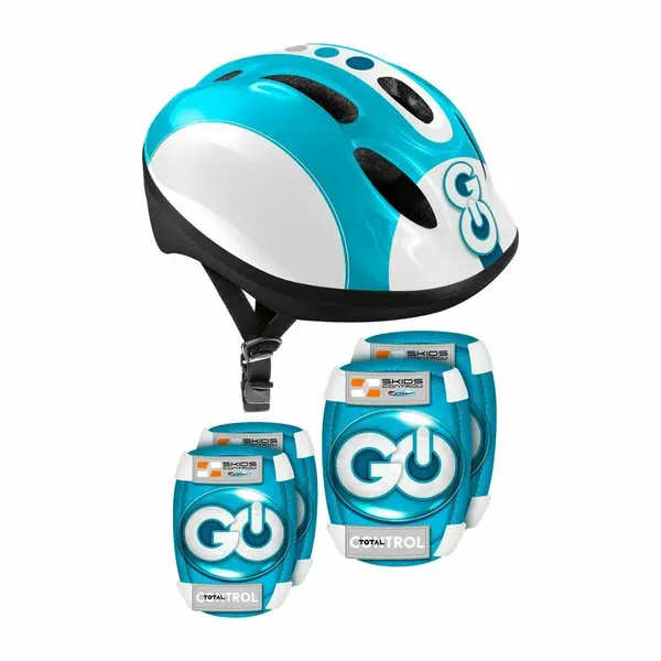 Set casca protectie, genunchiere si cotiere, Stamp, Skids Control, Sigure si confortabile, Reglabile, Conform cu EN1078, Marime 50/56 cm, 3 ani+, Albastru