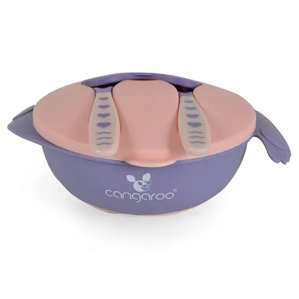Set castron cu lingurita si furculita Cangaroo Jelly Pink