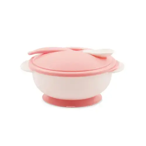Set castron cu ventuza Lorelli, capac si lingurita, Blush Pink