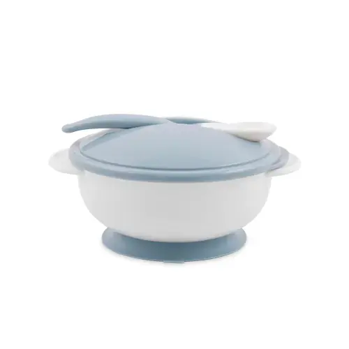 Set castron cu ventuza Lorelli, capac si lingurita, Moonlight Blue