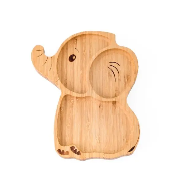 Set castron si farfurie cu lingurita pentru diversificare Oaki din bambus Elefant Verde