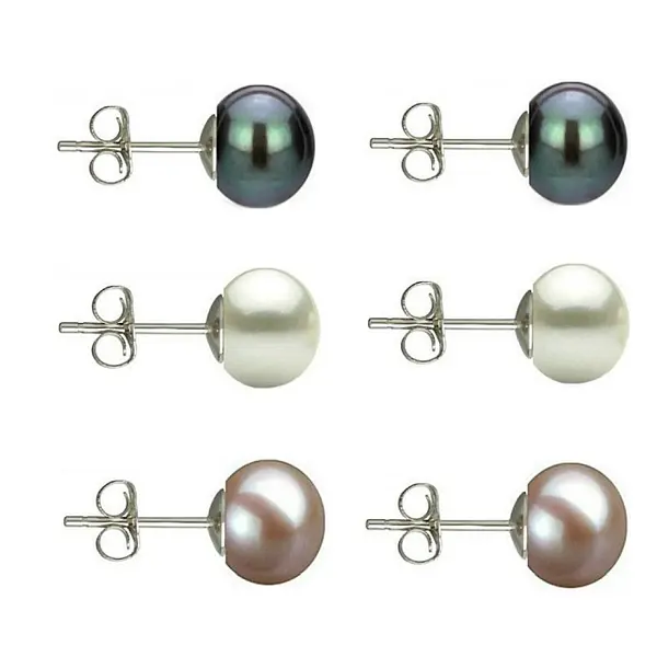 Set Cercei Perle Naturale 7-8 mm - Alb, Negru, Lavanda - Argint 925 KASKADDA