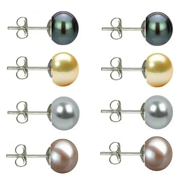 Set Cercei Perle Naturale 7-8 mm - Negru, Crem, Gri, Lavanda - Argint 925 KASKADDA