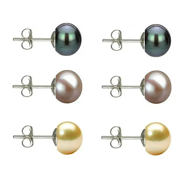 Set Cercei Perle Naturale 7-8 mm - Negru, Lavanda, Crem - Argint 925 KASKADDA