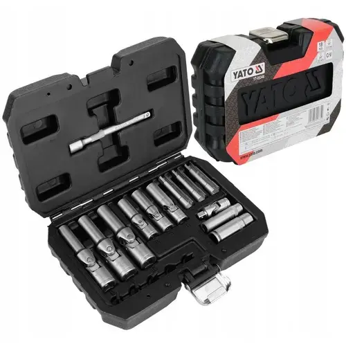 Set chei pentru bujii Yato YT-05346, 18 piese 1/4inch 3/8inch CrV 8-12mm