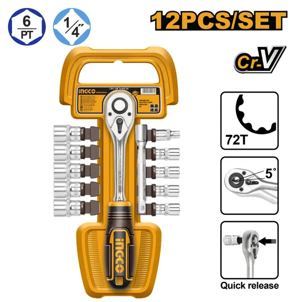 Set Chei Tubulare Clichet 1/4 12pcs INGCO HKTS14122