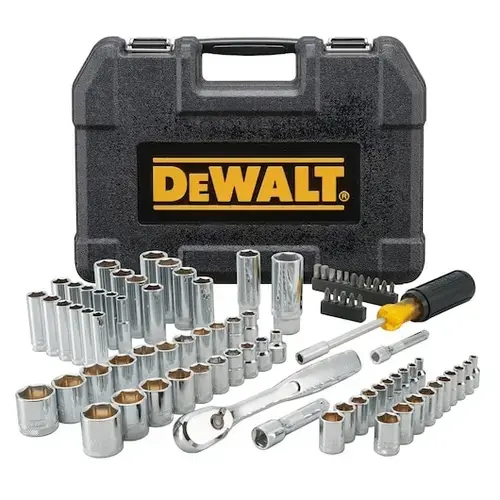 Set chei tubulare cu 84 piese DeWALT DWMT81531-1, tehnologie DirectTorque pentru rezistenta la uzura, crom rezistent la coroziune, 1/4 si 3/8 inch, clichet 72 dinti pentru spatii inguste, marcaje gravate pt. identificare rapida, ideal mecanica auto