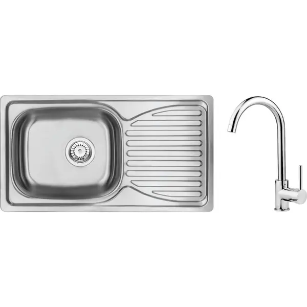 Set chiuveta bucatarie inox cu picurator si baterie crom Deante, Doppio