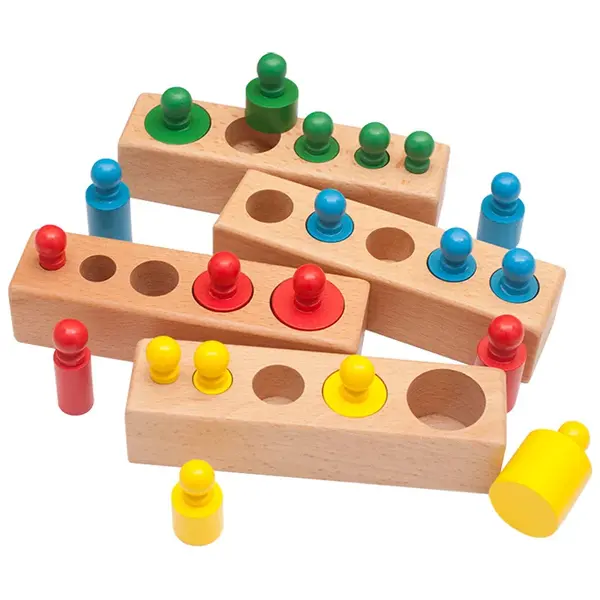 Set cilindri Montessori din lemn colorati - 4 seturi de cilindri educativi