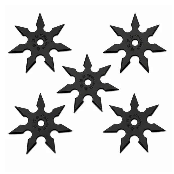 Set cinci stele de aruncat DEPOX , 7 colturi, metalic, negru, 9.5 cm