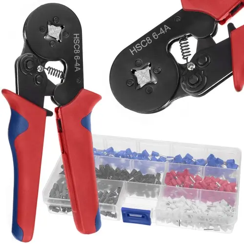 Set Cleste de sertizare / crimpare ferrule , pini de capat , HSC8 6-4A pentru pini 0,25-10mm2 - set cu 500 pini HSC8 6-4A