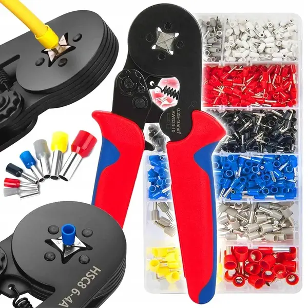 Set Cleste Sertizare NewEvo, 0.25-10 mm2, 1800 Pini Terminali de Diferite Dimensiuni, Rosu