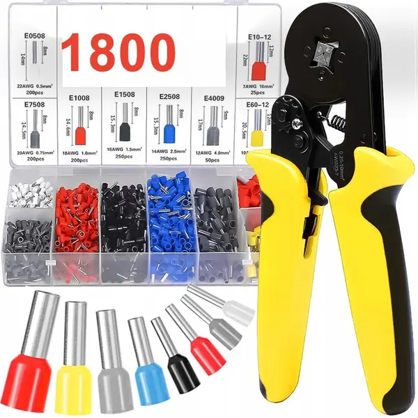 Set Cleste Sertizare NewEvo, 0.25-10 mm2, 1800 Pini Terminali de Diferite Dimensiuni, Galben
