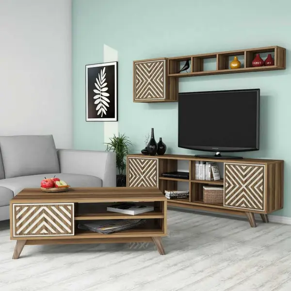 Set Comoda TV si Masuta de Cafea Living İnci Walnut-Cream