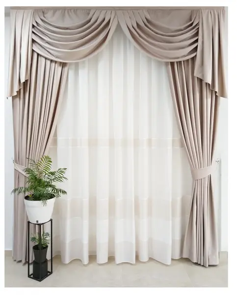 Set complet draperie catifea cu perdea lola57 si mantovane cu cravata
