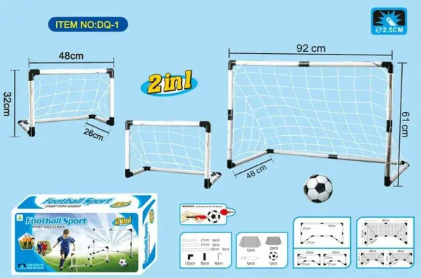 Set complet fotbal pentru copii Malplay 2in1, include poarta mare si 2 porti mici de antrenament, cu minge si pompa inclusa