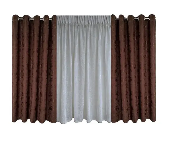 Set complet pentru fereastra DRAPERIE EVEREST WENGE CU INELE INOX + AYCA ECRU