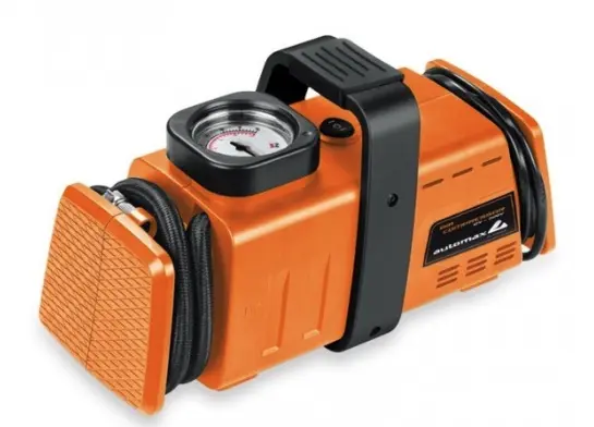 Set compresor ORANGE si 3 adaptoare pentru umflat mingi si saltele