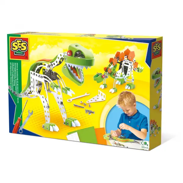 Set constructie copii dinozauri metalici T-Rex si Stegosaurus
