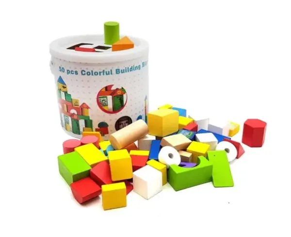 Set constructie din lemn 50 piese - joaca creativa pentru copii 3+
