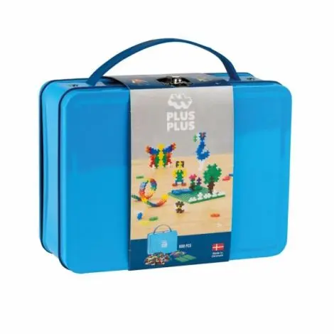 Set constructie Plus-Plus, 600 piese, portabil, in cutie metalica, culori standard