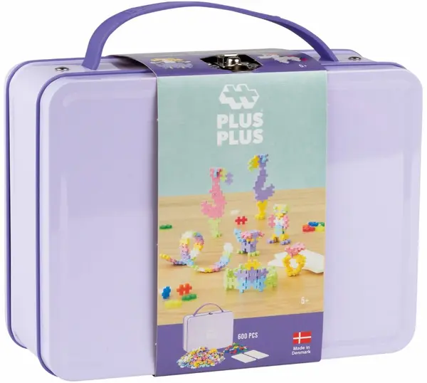 Set constructie, Plus-Plus, 600 piese, portabil, in cutie metalica, Culori pastelate