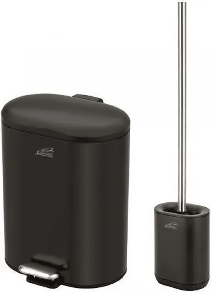 Set coș de toaletă și periuță Inter Ceramic - 8355B, 6 L, negru mat