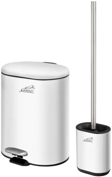 Set coș de toaletă și periuță Inter Ceramic - 8355W, 6 L, alb mat