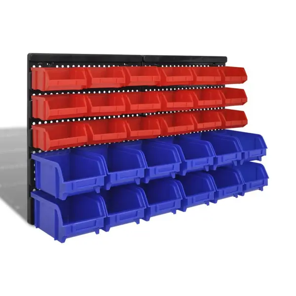Set cos depozitare pt garaj, montat pe perete 30 buc albastru, plastic