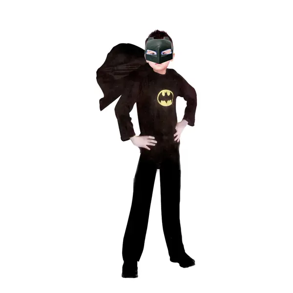 Set costum clasic Batman, negru si masca LED, 3-5 ani, 100-110 cm