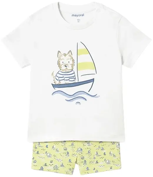 Set costum de baie din 2 piese Mayoral - Bărci, tricou și pantaloni scurți, 9 luni