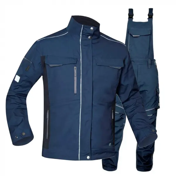 Set costum de lucru bleumarin hidrofobizat cu pantaloni cu pieptar, culoarea gri, Ardon URBAN+ S, 58, GRI-ROȘU