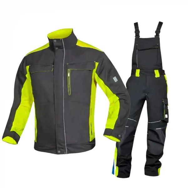 Set costum de lucru negru-galben cu pantaloni cu pieptar, Ardon NEON 2XL, 54, NEGRU-GALBEN