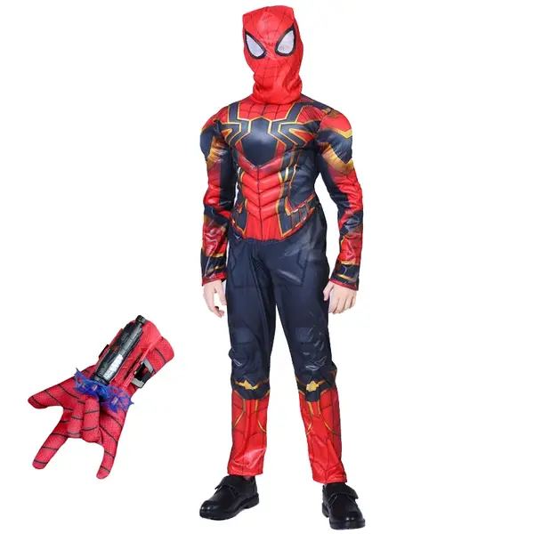 Set costum Iron Spiderman, New Era, rosu, manusa cu ventuze inclusa, 3-5 ani, 100-110 cm